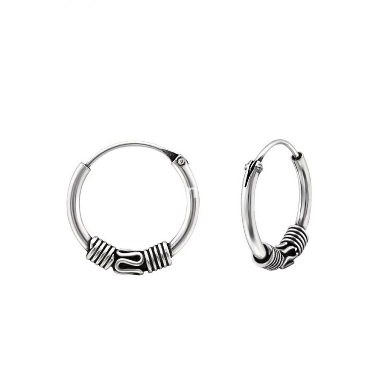 Bali ear hoops earrings, 925 silver, 12x1.2mm