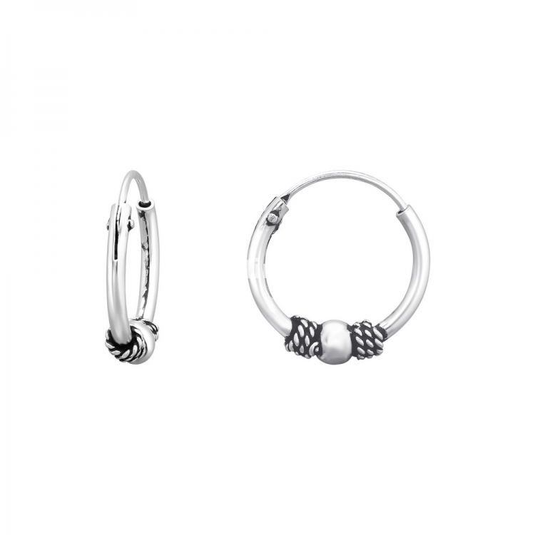 Bali ear hoops earrings, 925 silver, 12x1.2mm