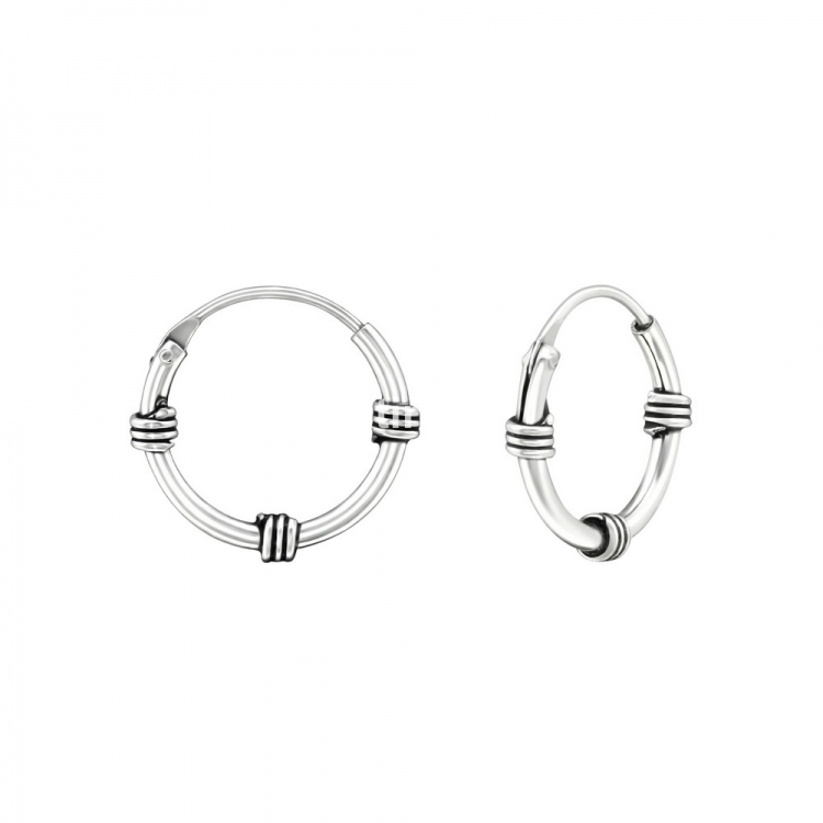 Bali ear hoops earrings, 925 silver, 12x1.2mm