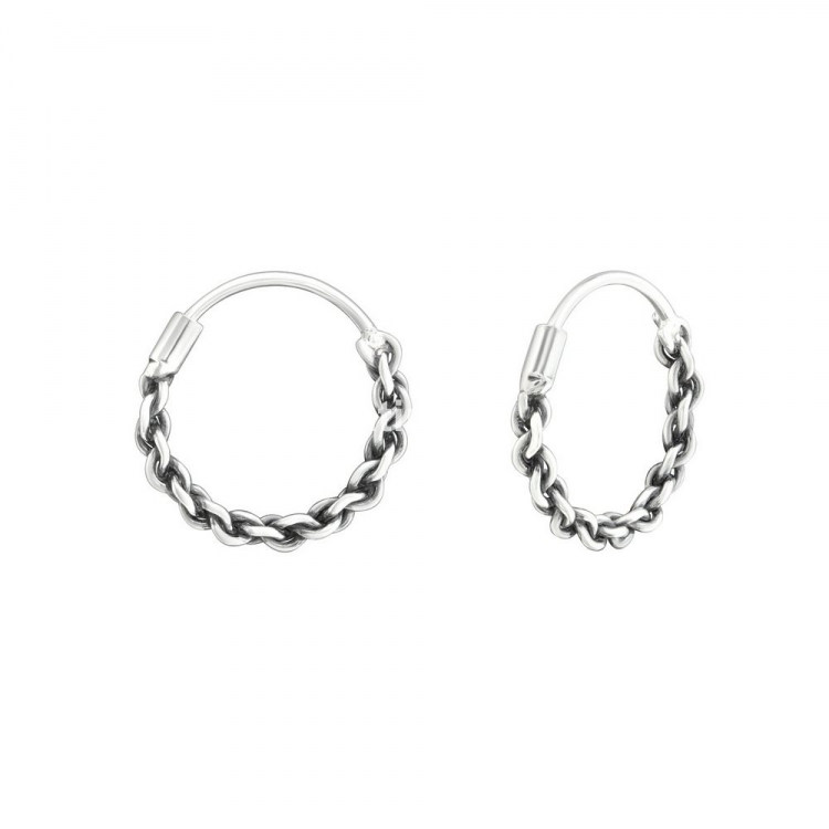 Bali ear hoops earrings, 925 silver, 12x1.2mm