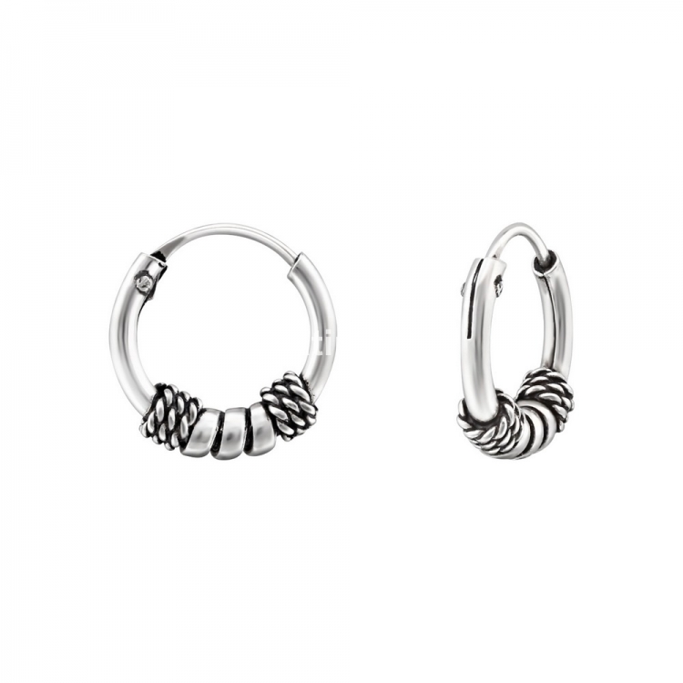 Bali ear hoops earrings, 925 silver, 12x1.2mm