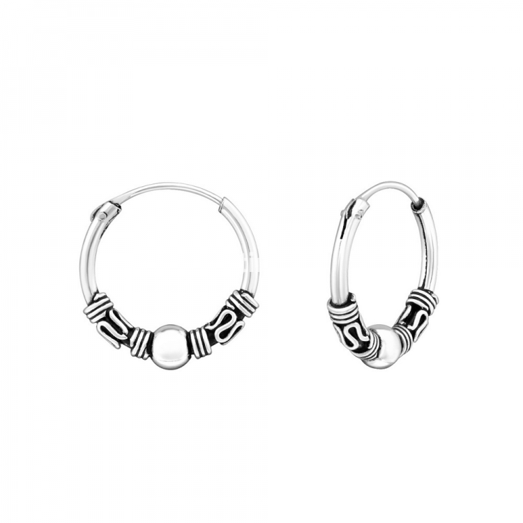 Bali ear hoops earrings, 925 silver, 14x1.2mm