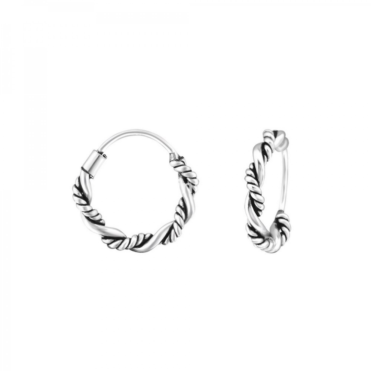 Bali ear hoops earrings, 925 silver, 14x1.5mm