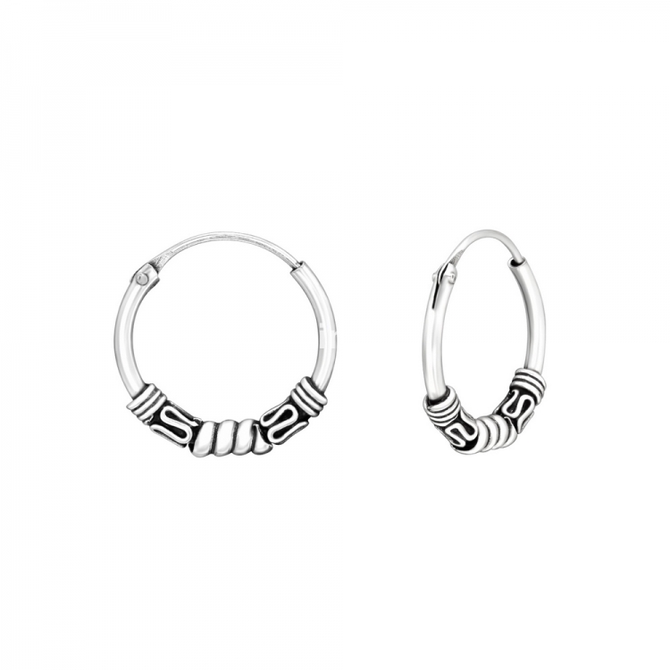 Bali ear hoops earrings, 925 silver, 14x1.2mm