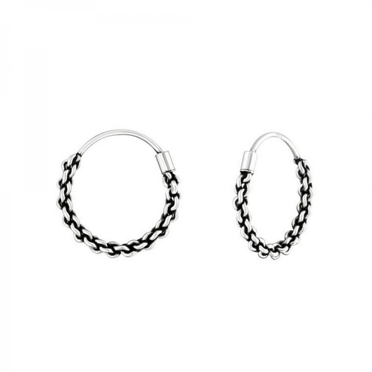 Bali ear hoops earrings, 925 silver, 14x1mm