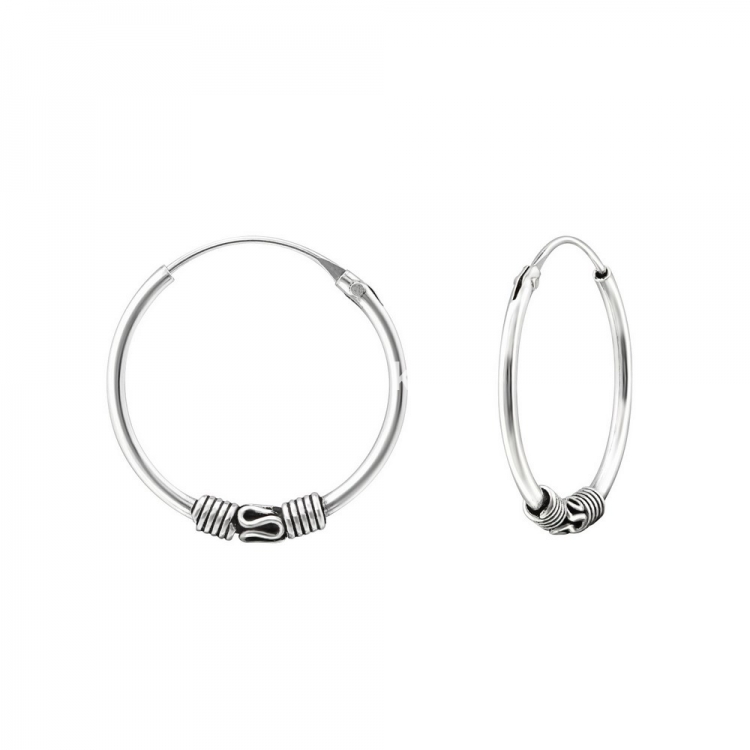 Bali ear hoops earrings, 925 silver, 18x1.2mm