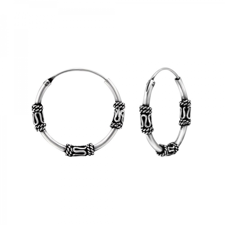 Bali ear hoops earrings, 925 silver, 18x1.2mm