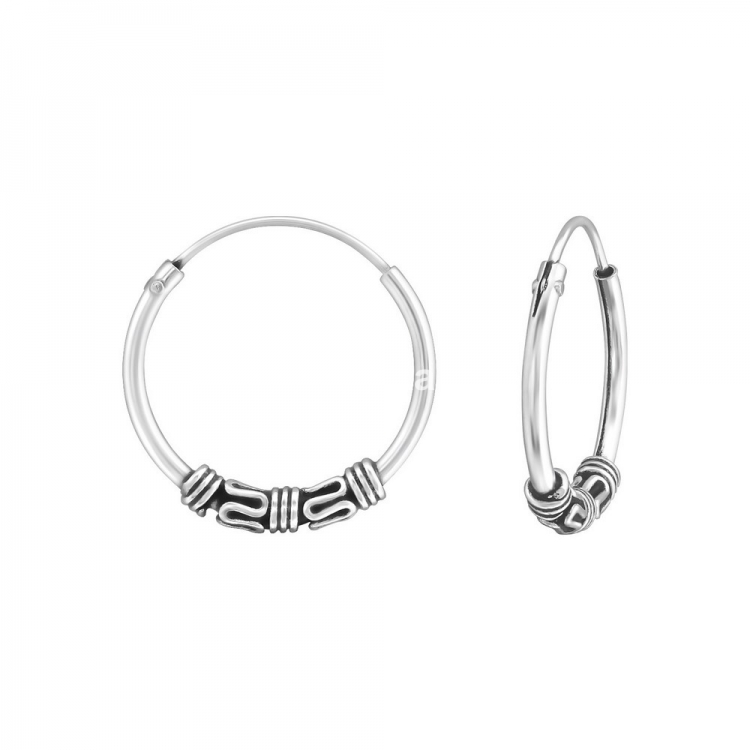 Bali ear hoops earrings, 925 silver, 16x1.2mm