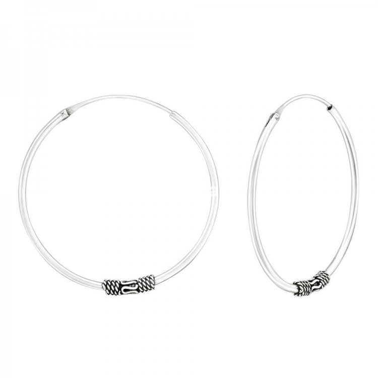 Bali ear hoops earrings, 925 silver, 30x1mm