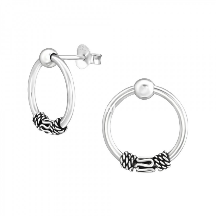 Bali ear hoops earrings, 925 silver, 14x1.4mm