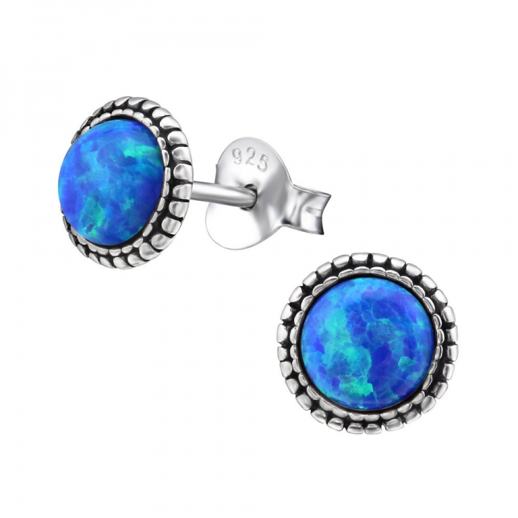 Cercei pentru copii opal laguna blue, argint 925, 7mm