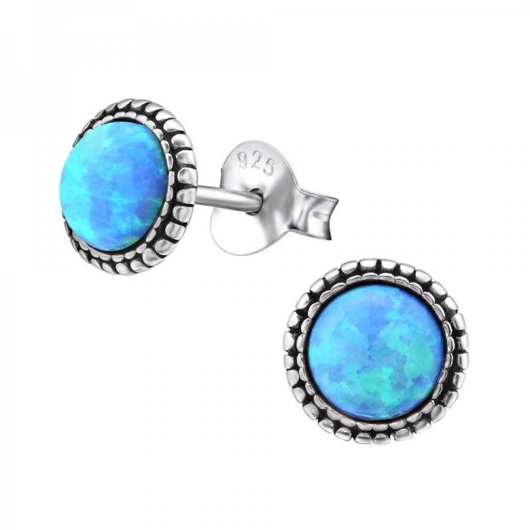 Sky blue opal earrings, 925 silver, 7mm