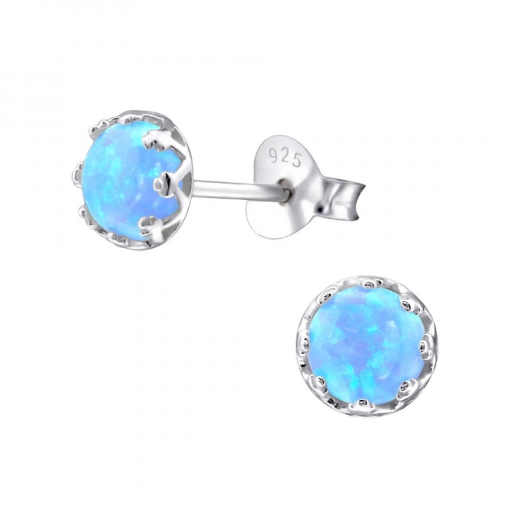 Sky blue opal earrings, 925 silver, 5mm