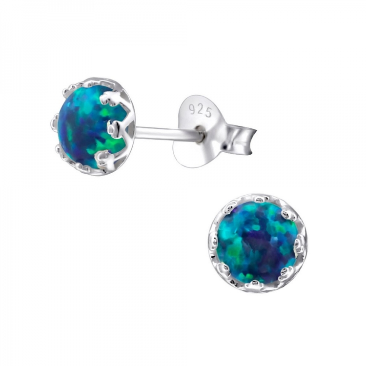 Azurite opal earrings, 925 silver, 5mm