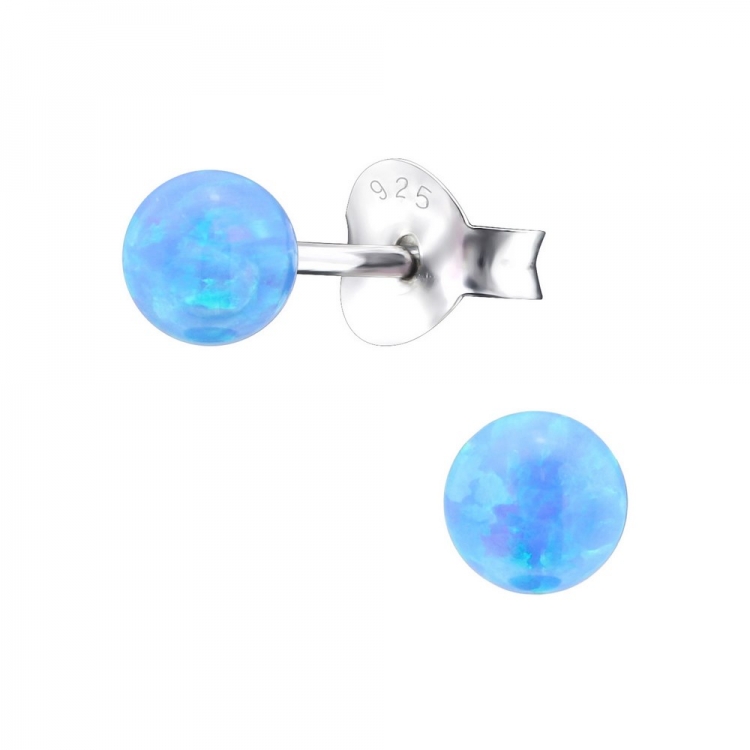 Sky blue opal earrings, 925 silver, 4mm