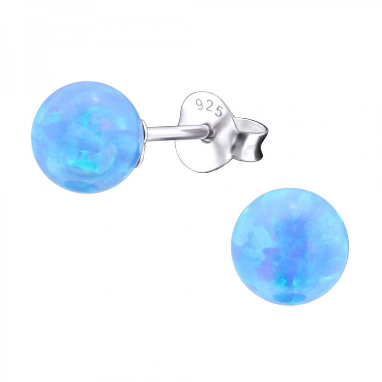 Sky blue opal earrings, 925 silver, 6mm