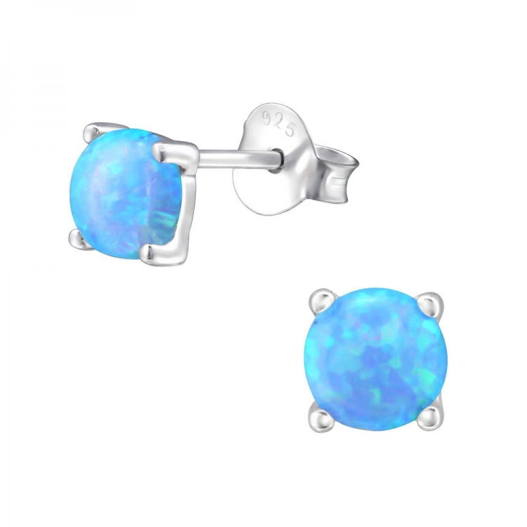 Sky blue opal earrings, 925 silver, 5mm