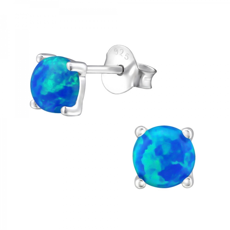 Cercei pentru copii opal laguna blue, argint 925, 5mm