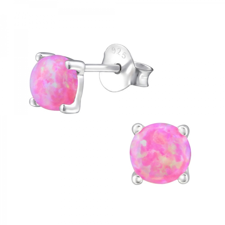 Pink aurore boreale opal earrings, 925 silver, 5mm