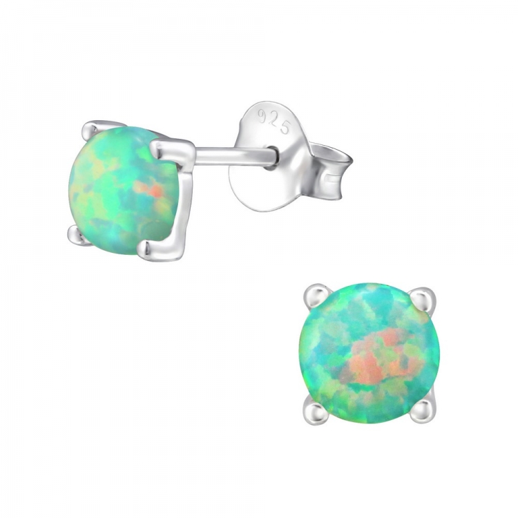 Green opal earrings, 925 silver, 5mm