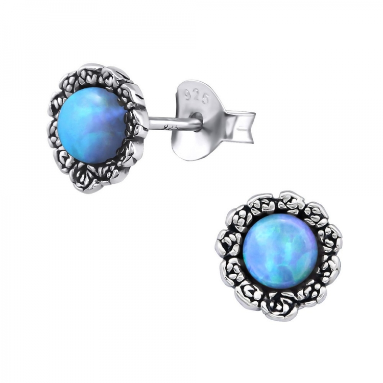 Sky blue opal earrings, 925 silver, 7mm