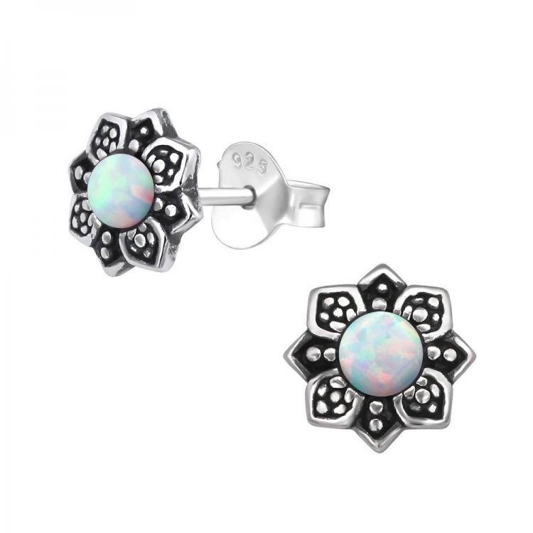 Aurore boreale opal earrings, 925 silver, 7mm