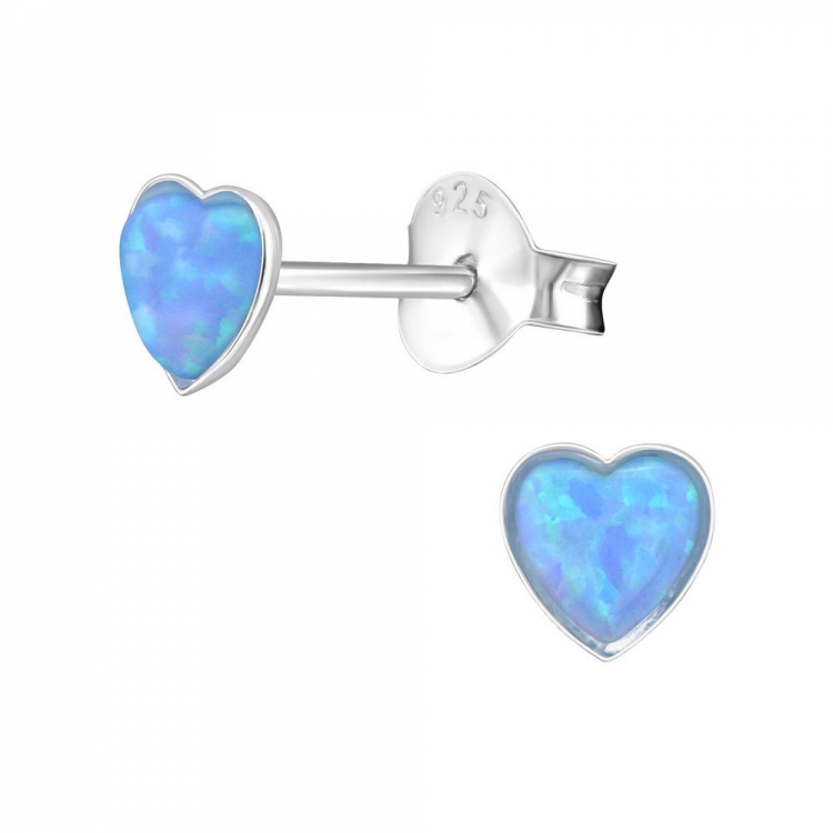 Heart sky blue opal earrings, 925 silver, 5mm