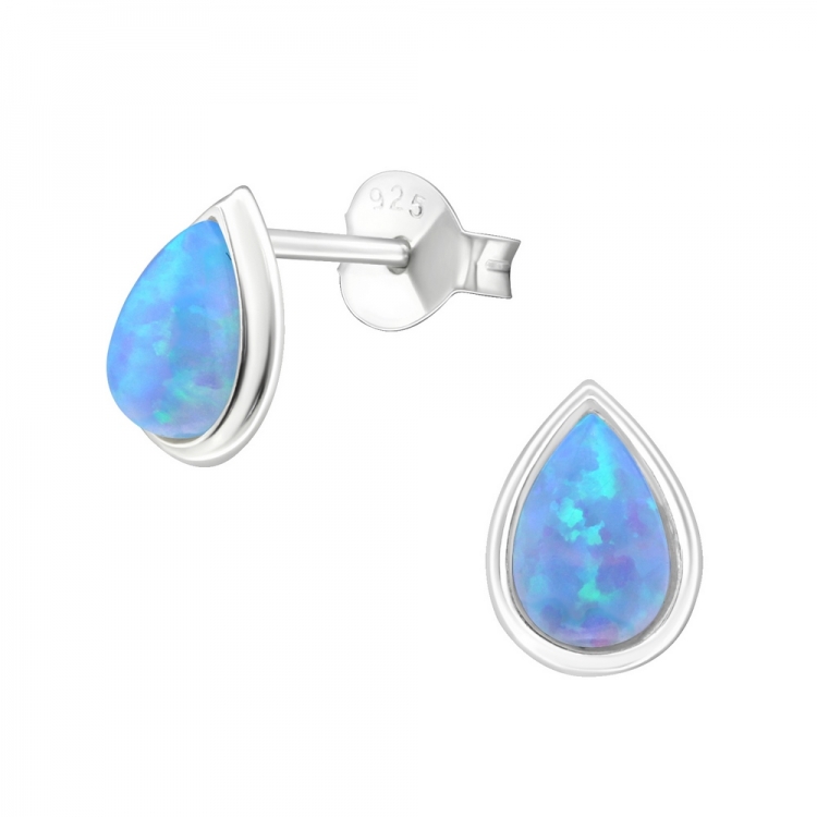 Drop sky blue opal earrings, 925 silver, 6x8mm