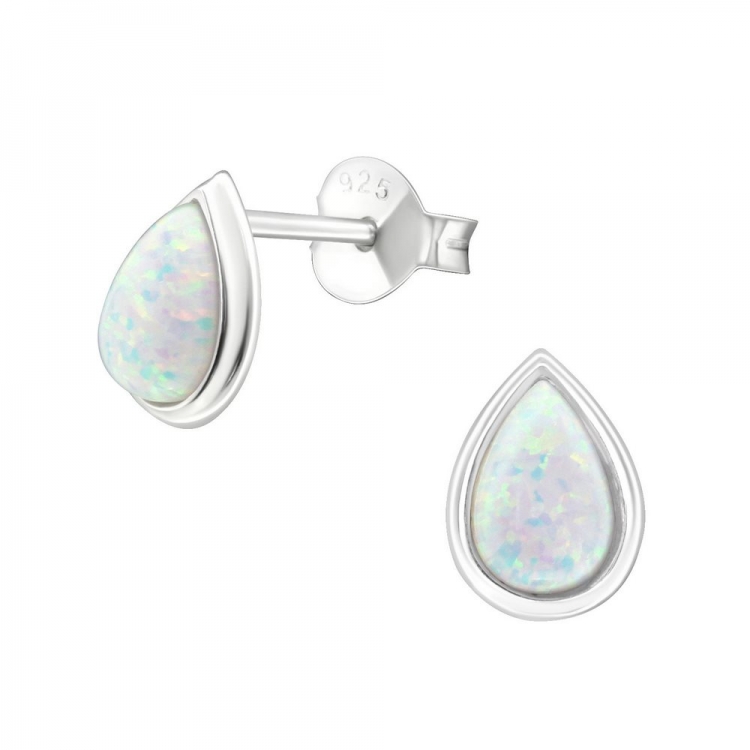 Drop aurore boreale opal earrings, 925 silver, 8x6mm