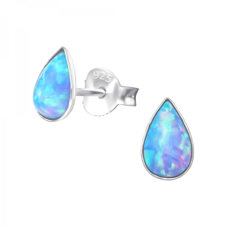 Drop sky blue opal earrings, 925 silver, 5x7mm