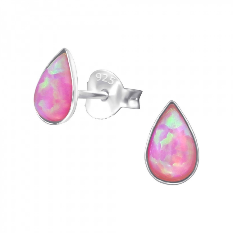 Drop pink aurore boreale opal earrings, 925 silver, 7x5mm
