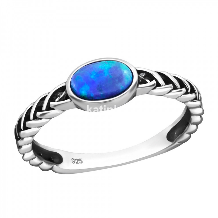 Laguna blue opal ring, 925 silver, size 52