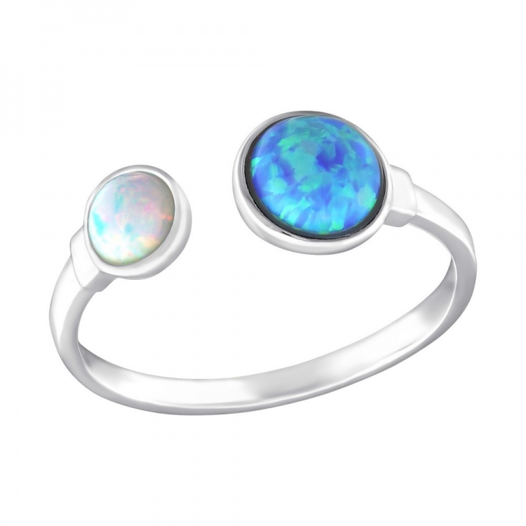 Sky blue& aurore boreale, opal ring, 925 silver, size 54
