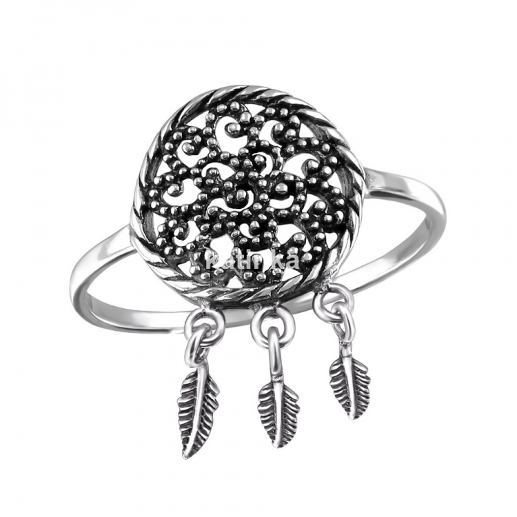 Dream catcher ring, 925 silver, size 52