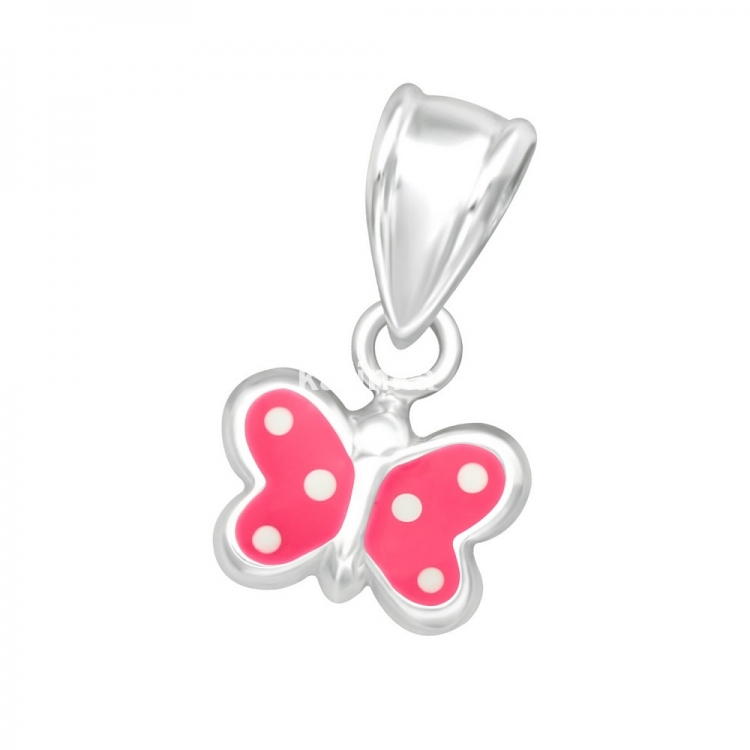 Pink butterfly pendant, silver 925, 8.5x8mm