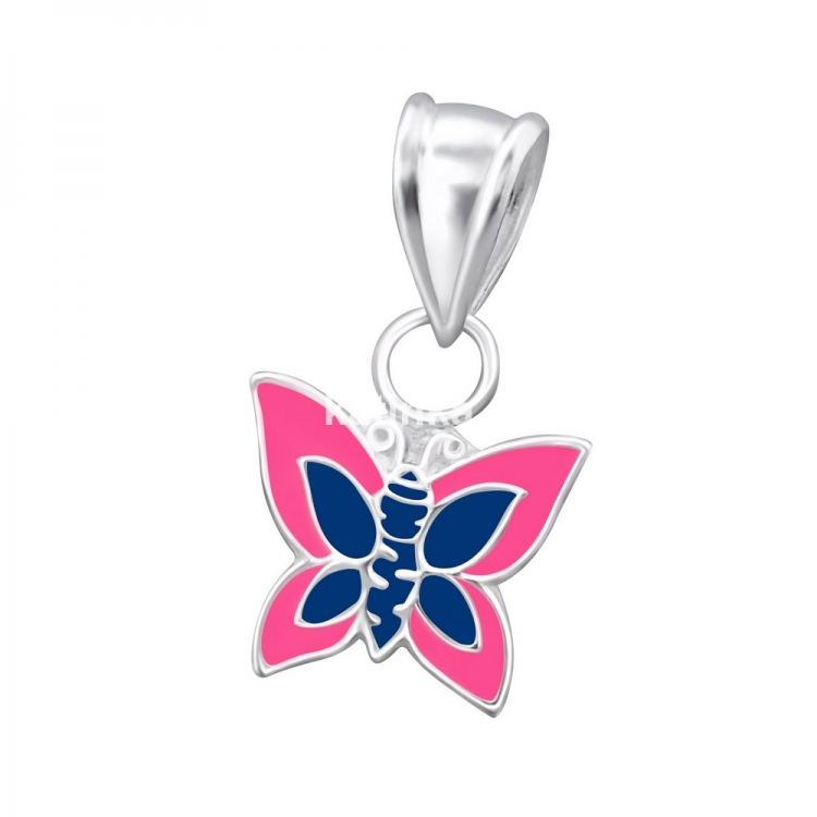 Pink butterfly pendant, silver 925, 10x9mm