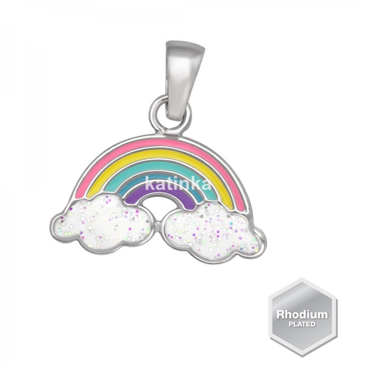 Rainbow pendant, rhodium plated silver 925, 12x15.5mm