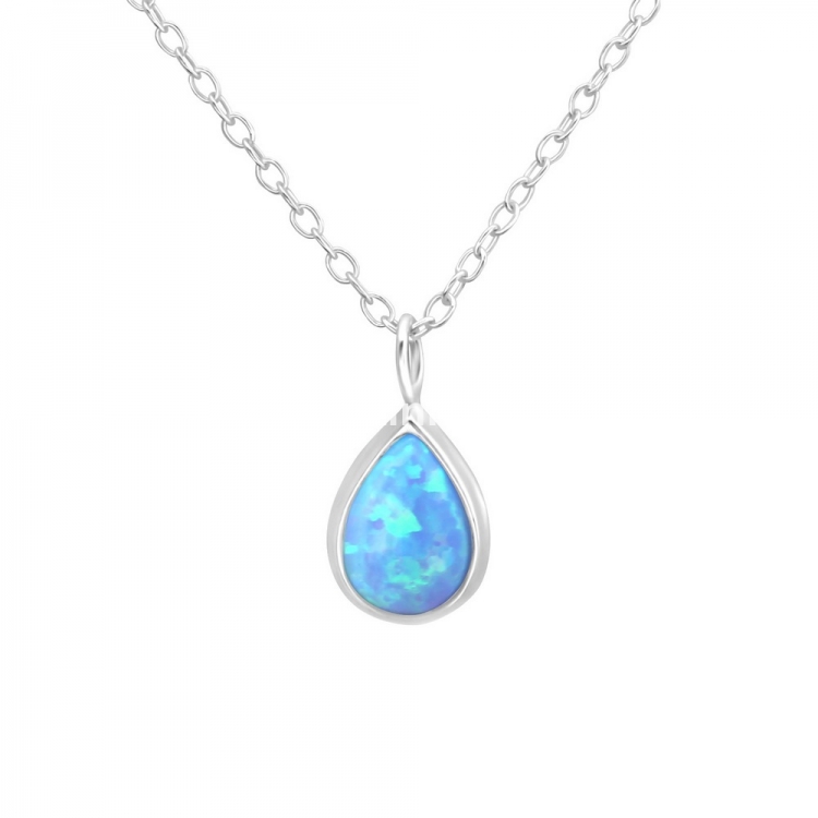 Chain set with sky blue opal pendant, silver 925, 12x6mm