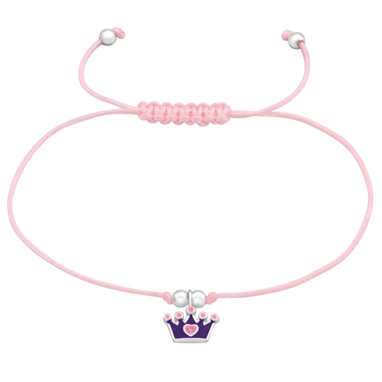 Adjustable bracelet with mauve crown charm, silver 925, 10x9mm