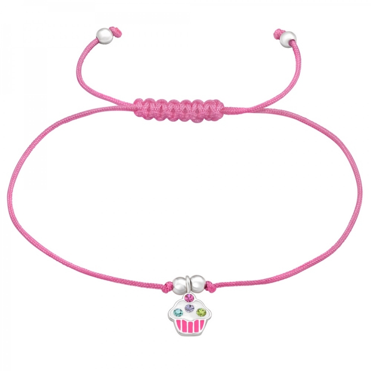 Adjustable bracelet with cupcake charm, silver 925, 11x7mm