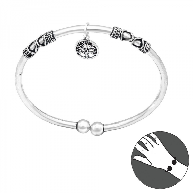 Bali fixed bracelet with the tree of life charm, silver 925