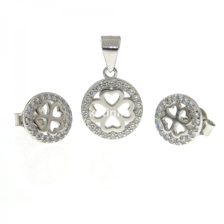 Set with clover, pendant and earrings with rhodium-plated silver 925 crystals