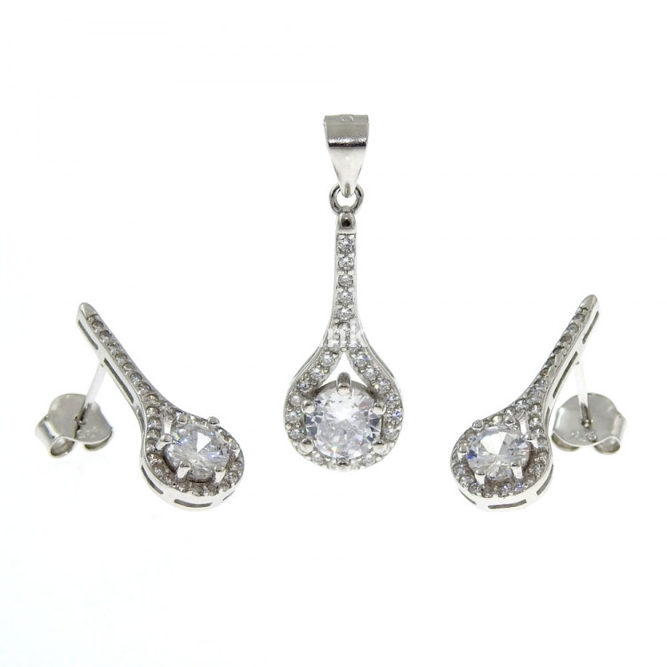 Elysium set, pendant and earrings with rhodium-plated silver 925 crystals