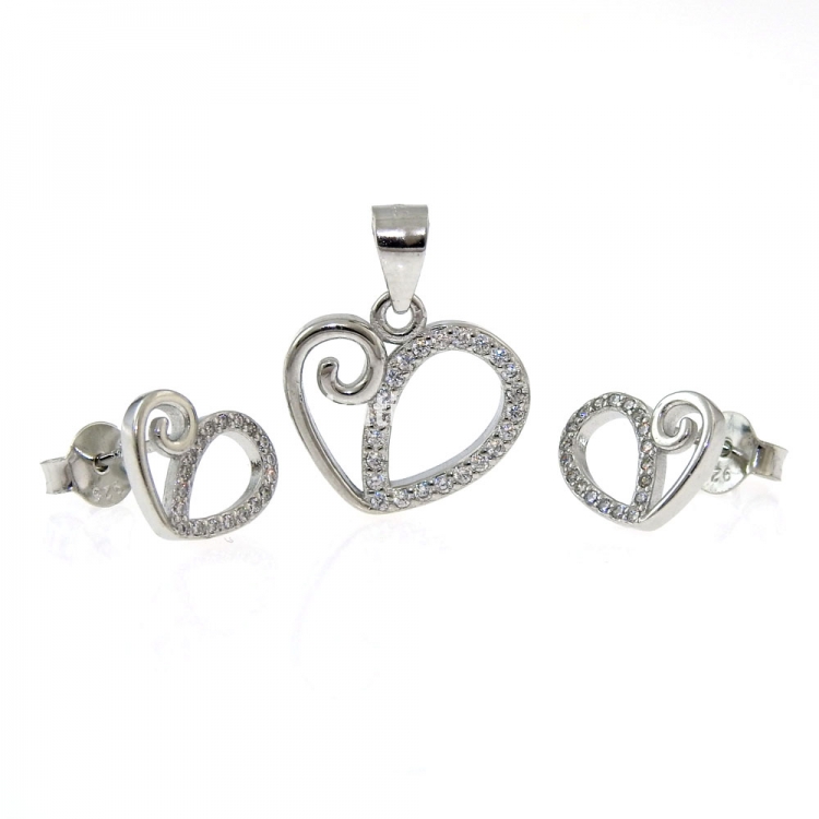 Heart set, pendant and earrings with rhodium-plated silver 925 crystals