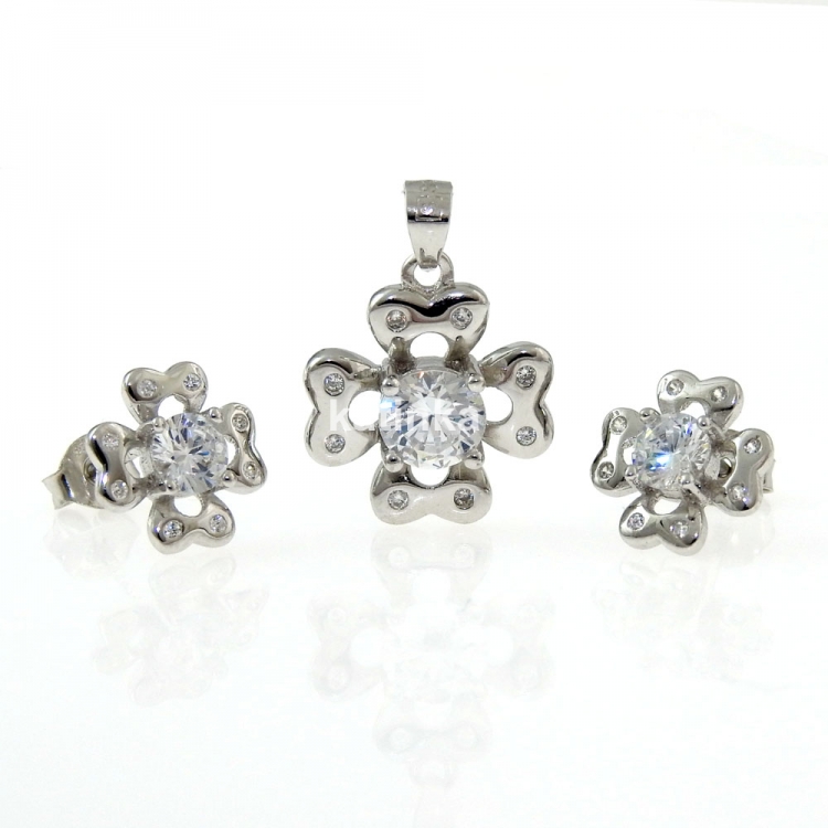 Set with clover, pendant and earrings with rhodium-plated silver 925 crystals