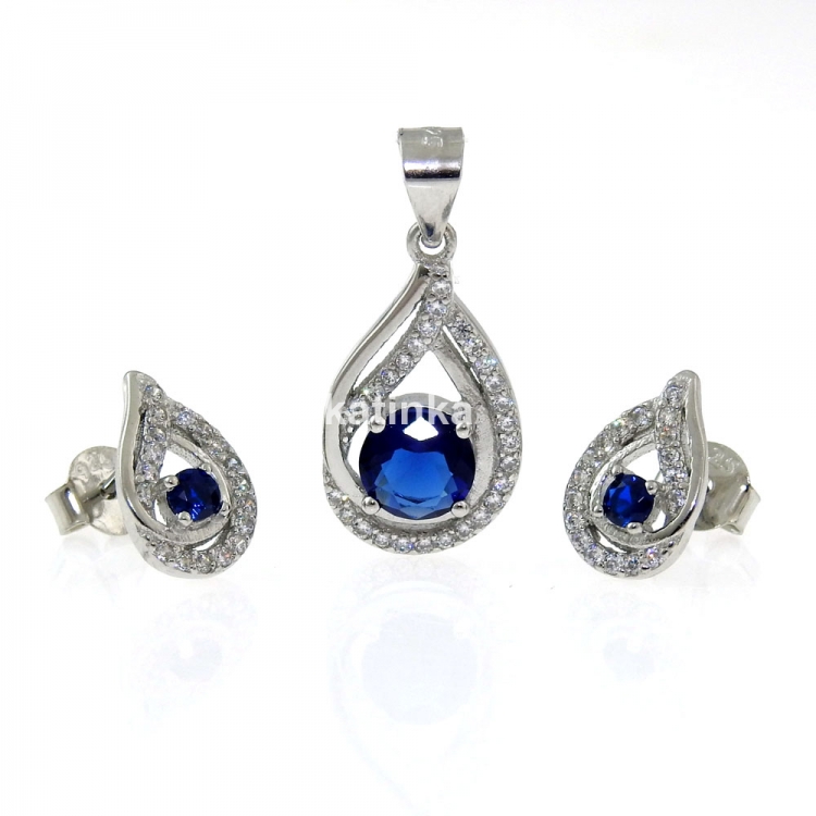 Denim blue set, pendant and earrings with rhodium-plated silver 925 crystals