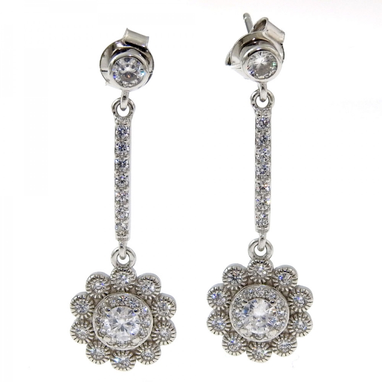 Daisy earrings with rhodium-plated silver 925 crystals