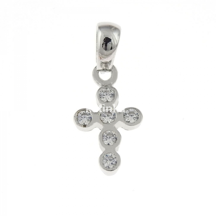 Cross pendant with crystals, rhodium-plated 925 silver