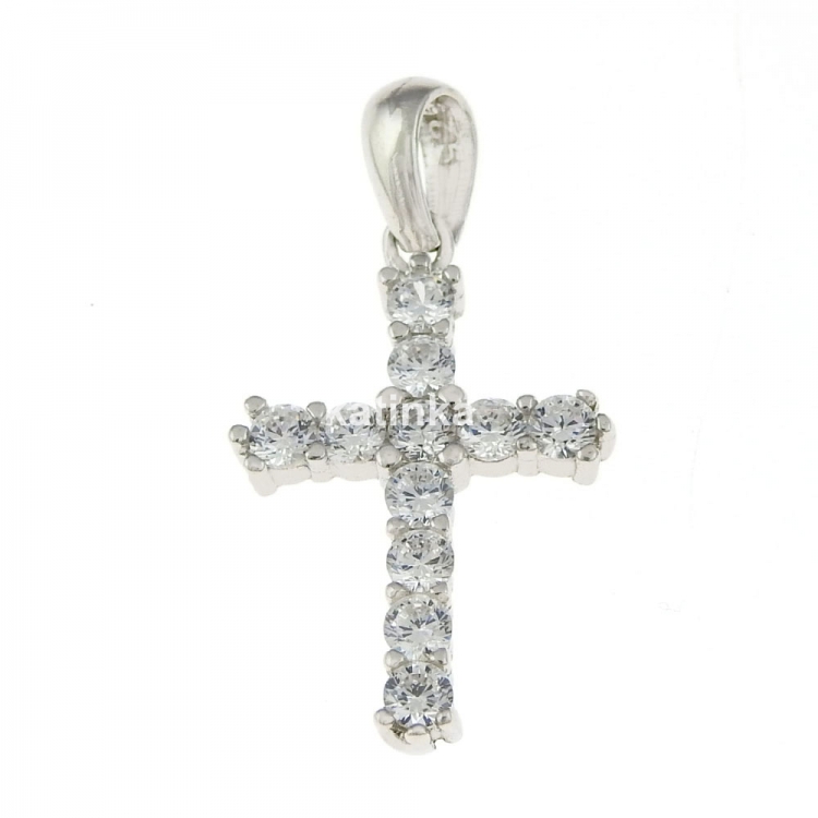 Cross pendant with crystals, silver 925 rhodium-plated