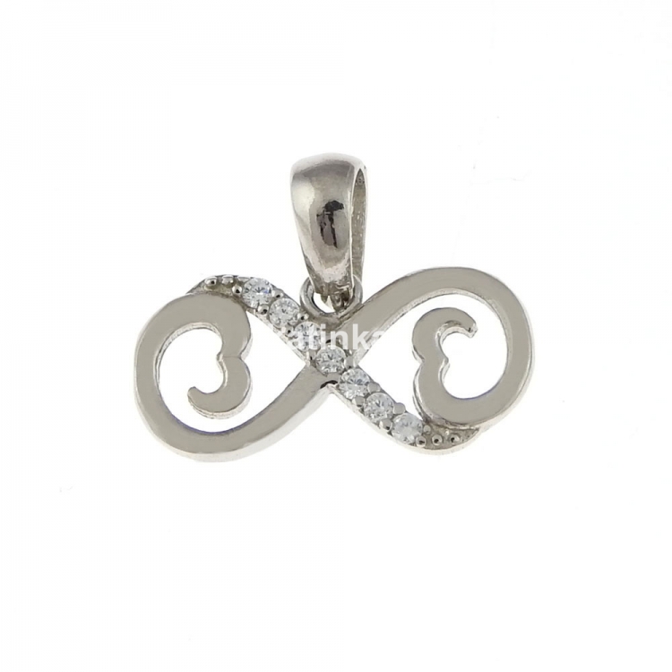 Infinity pendant with hearts and crystals, rhodium-plated 925 silver